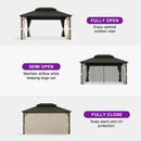 PURPLE LEAF Hardtop Gazebo Featuring Galvanized Steel Double Roof and Bronze Aluminum Frame with Curtains and Netting for Poolside with Lights-clear