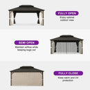 PURPLE LEAF Hardtop Gazebo Featuring Galvanized Steel Double Roof and Bronze Aluminum Frame with Curtains and Netting for Poolside with Lights-clear