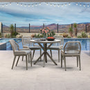 PURPLE LEAF Round Outdoor Dining Set Patio Aluminum Dining Set Round Table and Wicker Chairs with Sunbrella Cushions for Kitchen Deck