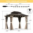PURPLE LEAF Hardtop Gazebo Featuring Galvanized Steel Double Roof and Bronze Aluminum Frame with Curtains and Netting for Poolside with Lights-clear
