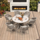 PURPLE LEAF Round Patio Dining Set with Aluminum Frame and Wicker Rattan Dining Chair with Comfortable Cushions for Deck Porch Kitchen Outdoor