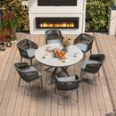 PURPLE LEAF Round Patio Dining Set with Aluminum Frame and Wicker Rattan Dining Chair with Comfortable Cushions for Deck Porch Kitchen Outdoor