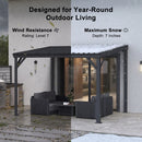 PURPLE LEAF Lean to Gazebo Metal Roof Patio Cover Built-in Drain Slots Wall Mounted Gazebo with Lights-mikly for Outdoor Extension