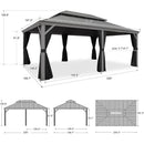 PURPLE LEAF Patio Gazebo for Pool Light Grey Hardtop Galvanized Steel Roof with Upgraded Curtains