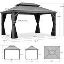 PURPLE LEAF Patio Gazebo for Pool Light Grey Hardtop Galvanized Steel Roof with Upgraded Curtains