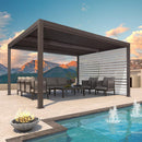 PURPLE LEAF Athena Louvered Pergola Bronze Outdoor Aluminum Pergola with Roller Blind Adjustable Gazebo for Patio Deck Garden
