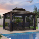 PURPLE LEAF Outdoor Hardtop Gazebo for Patio Bronze Aluminum Frame Pavilion with Navy-Blue Curtain