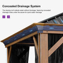 PURPLE LEAF Hardtop Gazebo for Patio Wood Grain Aluminum Frame Awning with String Lights-clear