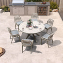 PURPLE LEAF Round Outdoor Dining Set Patio Aluminum Dining Set Round Table and Wicker Chairs with Sunbrella Cushions for Kitchen Deck