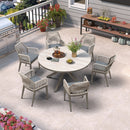 PURPLE LEAF Round Outdoor Dining Set Patio Aluminum Dining Set Round Table and Wicker Chairs with Sunbrella Cushions for Kitchen Deck