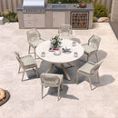 PURPLE LEAF Round Outdoor Dining Set Patio Aluminum Dining Set Round Table and Wicker Chairs with Sunbrella Cushions for Kitchen Deck