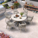 PURPLE LEAF Round Outdoor Dining Set Patio Aluminum Dining Set Round Table and Wicker Chairs with Sunbrella Cushions for Kitchen Deck