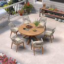 PURPLE LEAF Round Outdoor Dining Set Patio Aluminum Dining Set Round Table and Wicker Chairs with Sunbrella Cushions for Kitchen Deck