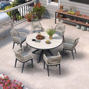 PURPLE LEAF Round Outdoor Dining Set Patio Aluminum Dining Set Round Table and Wicker Chairs with Sunbrella Cushions for Kitchen Deck