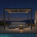 PURPLE LEAF Caesar Solar Louvered Pergola with LED Strip Lights and Control Panel Aluminum Outdoor Pergola with Adjustable Roof for Patio Deck Garden Yard Gray