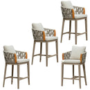 PURPLE LEAF Hailar Outdoor Bar Stools Chair Modern Rattan Bar Stool with Back and Cushion for Balcony, Indoor or Outdoor, Kitchen Island