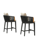 PURPLE LEAF Hailar Outdoor Bar Stools Chair Modern Rattan Bar Stool with Back and Cushion for Balcony, Indoor or Outdoor, Kitchen Island