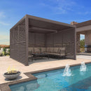 PURPLE LEAF Athena Louvered Pergola Bronze Outdoor Aluminum Pergola with Shutter Wall Adjustable Gazebo Rainproof for Patio Deck Garden