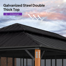 PURPLE LEAF Sunroom Hardtop Gazebo with Wood Grain Columns Black Frame Double Roof Galvanized Steel Solarium All-Weather Screen House