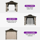 PURPLE LEAF Hardtop Gazebo Featuring Galvanized Steel Double Roof and Bronze Aluminum Frame with Curtains and Netting for Poolside with Lights-clear