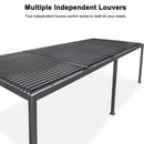 PURPLE LEAF Caesar Solar Louvered Pergola with LED Strip Lights and Control Panel Aluminum Outdoor Pergola with Adjustable Roof for Patio Deck Garden Yard Gray