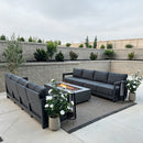 PURPLE LEAF Caesar Open-End Patio Conversation Set with Grey Cushion Pillows and Ottoman for Modern Outdoor Deck