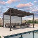 PURPLE LEAF Athena Louvered Pergola Bronze Outdoor Aluminum Pergola with Roller Blind Adjustable Gazebo for Patio Deck Garden