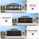 PURPLE LEAF Patio Gazebo for Pool Light Grey Hardtop Galvanized Steel Roof with String Lights-milky