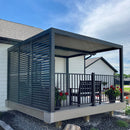 PURPLE LEAF Athena Louvered Pergola Grey Outdoor Aluminum Pergola with Shutter Wall Adjustable Gazebo Rainproof for Patio Deck Garden