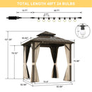 PURPLE LEAF Hardtop Gazebo Featuring Galvanized Steel Double Roof and Bronze Aluminum Frame with Curtains and Netting for Backyard with Lights-milky