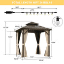 PURPLE LEAF Hardtop Gazebo Featuring Galvanized Steel Double Roof and Bronze Aluminum Frame with Curtains and Netting for Poolside with Lights-clear