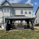 PURPLE LEAF Patio Gazebo for Pool Light Grey Hardtop Galvanized Steel Roof with String Lights-milky