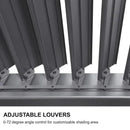 PURPLE LEAF Caesar Solar Louvered Pergola with LED Strip Lights and Control Panel Aluminum Outdoor Pergola with Adjustable Roof for Patio Deck Garden Yard Gray