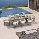 PURPLE LEAF Provence Patio Dining Set Luxury Modern Conversation Set Aluminum Large Rectangle Dining Table and Chairs with Olefin Cushion Outdoor Furniture Set for Garden Porch Deck Backyard