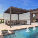 PURPLE LEAF Athena Louvered Pergola Bronze Outdoor Aluminum Pergola with Roller Blind Adjustable Gazebo for Patio Deck Garden