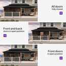 PURPLE LEAF Sunroom Hardtop Gazebo with Wood Grain Columns Black Frame Double Roof Galvanized Steel Solarium All-Weather Screen House