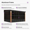 PURPLE LEAF Wall Mounted Sunroom Galvanized Steel Sloped Roof Lean-to Enclosed Aluminum Grey Frame Wood Grain Columns for Outdoor Home Extension