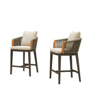 PURPLE LEAF Hailar Outdoor Bar Stools Chair Modern Rattan Bar Stool with Back and Cushion for Balcony, Indoor or Outdoor, Kitchen Island