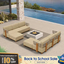 PURPLE LEAF Breck L-Shaped Modular Outdoor Sectional with Wood-Grain Aluminum Frame and Thick Teak-Colored Cushions for Luxury Backyard Lounge