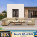 PURPLE LEAF Breck Open-End Modular Outdoor Sectional with Wood-Grain Aluminum Frame and Thick Teak-Colored Cushions for Open-Air Comfort