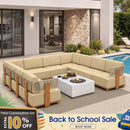 PURPLE LEAF Breck U-Shaped Modular Outdoor Sectional with Wood-Grain Aluminum Frame and Thick Teak-Colored Cushions for Family Entertaining