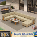PURPLE LEAF Breck U-Shaped  with table Modular Outdoor Sectional with Wood-Grain Aluminum Frame and Thick Teak-Colored Cushions for Family Entertaining