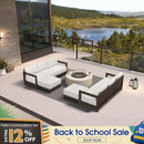 PURPLE LEAF Caesar L-shaped Patio Conversation Set with Bronze Cushion Pillows and Ottoman Couch for Backyard Porch