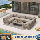 PURPLE LEAF Caesar U-Shaped Patio Conversation Set with Khaki Cushion Pillows and Ottoman Couch for Patio Backyard