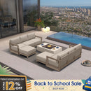 PURPLE LEAF Caesar L-shaped Patio Conversation Set with Khaki Cushion Pillows and Ottoman Couch for Backyard Porch