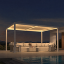 PURPLE LEAF Caesar LED Louvered Pergola with Integrated Solar Strip Lights Adjustable Aluminum Louvers Wind Resistant Pergolas for Patio Dining Deck Garden Yard White