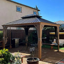Aluminum Hardtop Gazebo Wood-Looking with Drainage Gutters