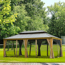 Aluminum Hardtop Gazebo Wood-Looking with Drainage Gutters