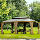 Aluminum Hardtop Gazebo Wood-Looking with Drainage Gutters
