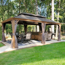 Aluminum Hardtop Gazebo Wood-Looking with Drainage Gutters
